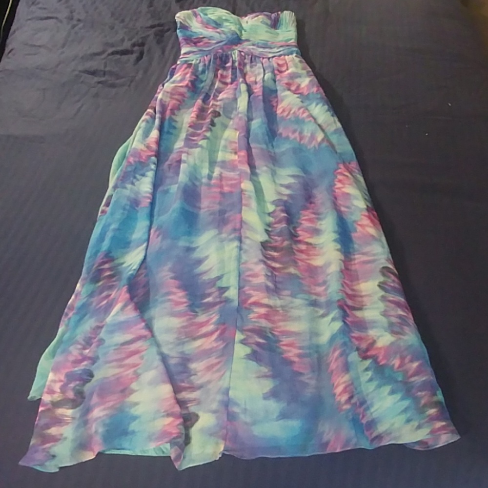 JS Boutique Criss-cross Ruched Watercolor Gown